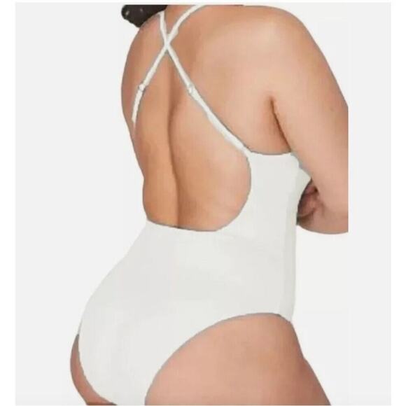 Andie Swim Asbury Rib High Neck One Piece Swimsuit Coca Ivory Medium AO288 - Picture 2 of 8